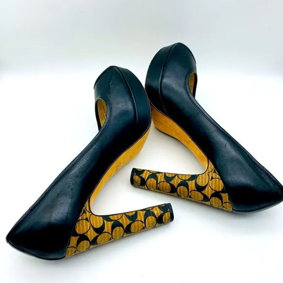 Coach Breana Black Leather Monogram Platform High Heels 9,5B
