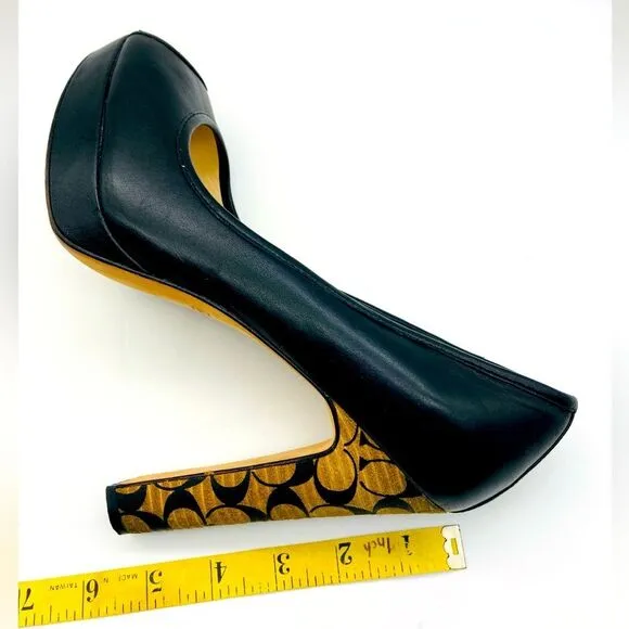 Coach Breana Black Leather Monogram Platform High Heels 9,5B