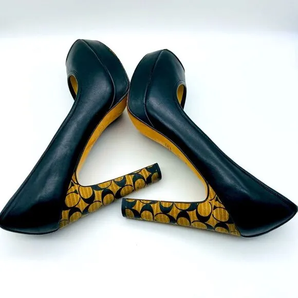 Coach Breana Black Leather Monogram Platform High Heels 9,5B