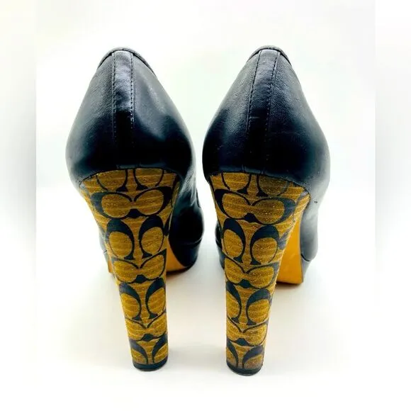 Coach Breana Black Leather Monogram Platform High Heels 9,5B