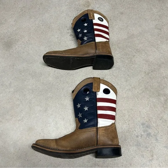 Cody James Boys Youth USA Flag Western Boots Broad Square Toe Size 3D