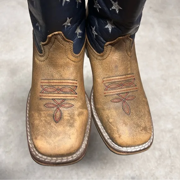 Cody James Boys Youth USA Flag Western Boots Broad Square Toe Size 3D