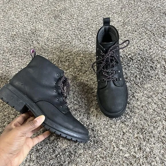 Cole Haan Briana Grand Lace Up Hiker Boots Womens 7.5 Black Waterproof Leather