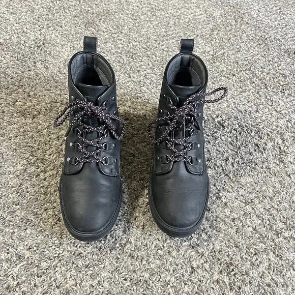 Cole Haan Briana Grand Lace Up Hiker Boots Womens 7.5 Black Waterproof Leather