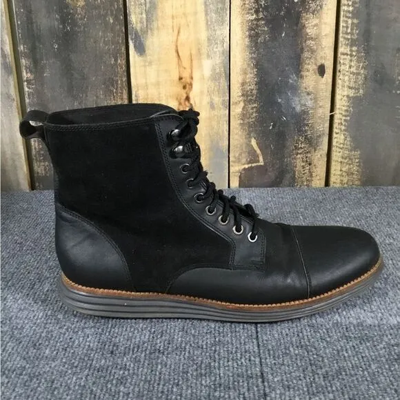 Cole Haan Grand.OS black leather lace up boots men’s size 10.5