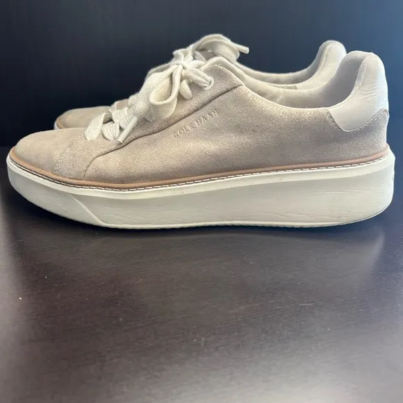 Cole Haan Grandpro Cloudfeel Topspin Dove Metallic Suede Chunky Low Top Sneakers