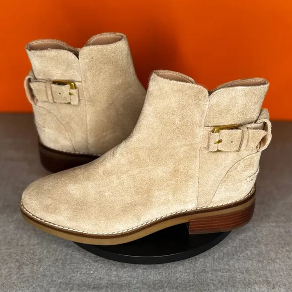Cole Haan Hampshire Buckle Ankle Boots Dark Latte Tan Leather Suede Size 6 B