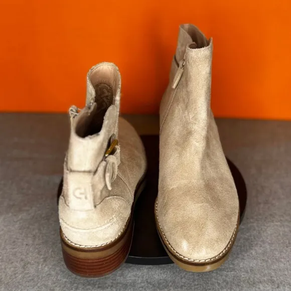 Cole Haan Hampshire Buckle Ankle Boots Dark Latte Tan Leather Suede Size 6 B