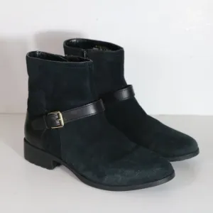 Cole Haan Marla Black Suede Ankle Boots Womens 11 Waterproof Zip On Buckle