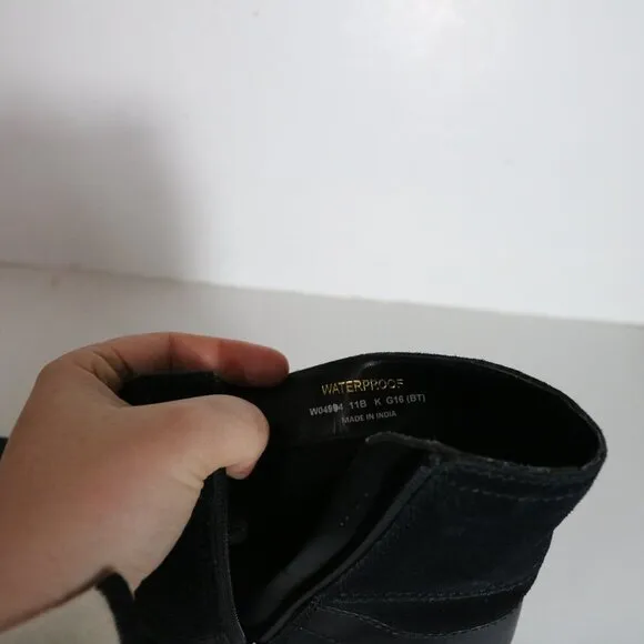 Cole Haan Marla Black Suede Ankle Boots Womens 11 Waterproof Zip On Buckle