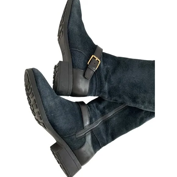 Cole Haan Waterproof Marla Knee-High Tall Boots Size 7B Black Suede EUC 8772