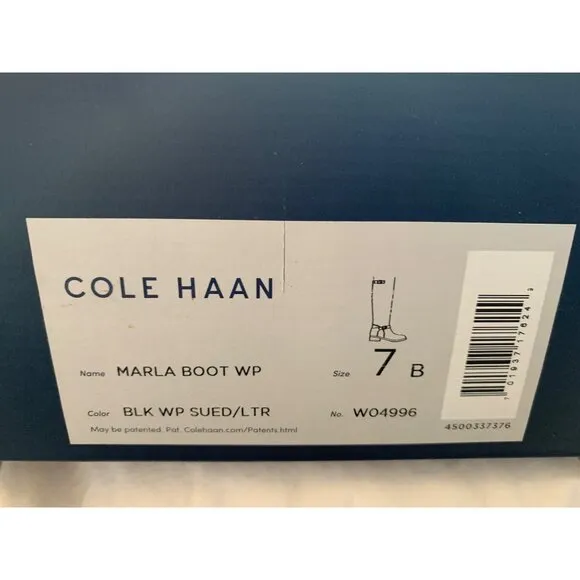 Cole Haan Waterproof Marla Knee-High Tall Boots Size 7B Black Suede EUC 8772