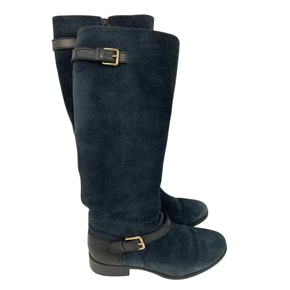 Cole Haan Waterproof Marla Knee-High Tall Boots Size 7B Black Suede EUC 8772