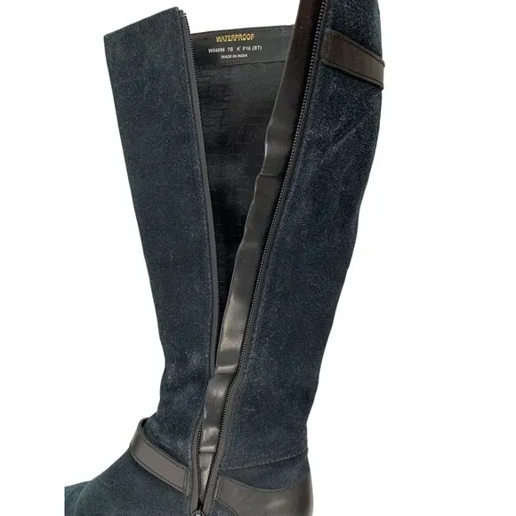 Cole Haan Waterproof Marla Knee-High Tall Boots Size 7B Black Suede EUC 8772