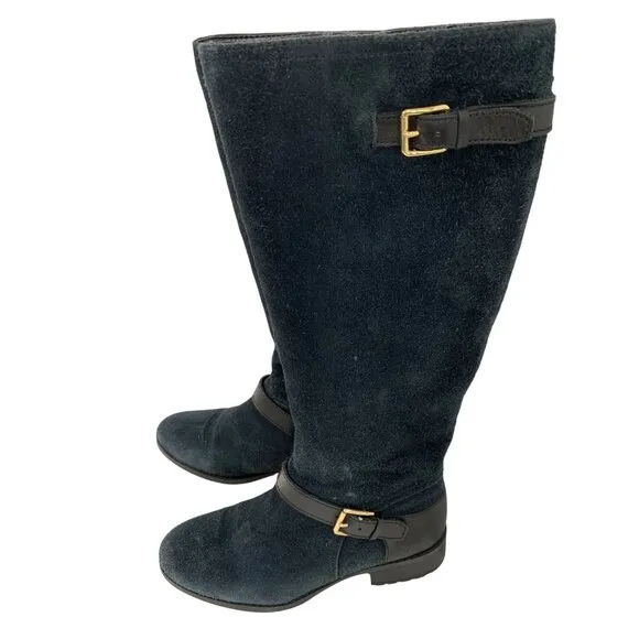 Cole Haan Waterproof Marla Knee-High Tall Boots Size 7B Black Suede EUC 8772