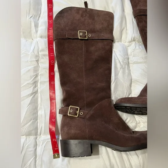 Cole Haan Women Brown Suede Leather Boots Knee High Waterproof Equestrian