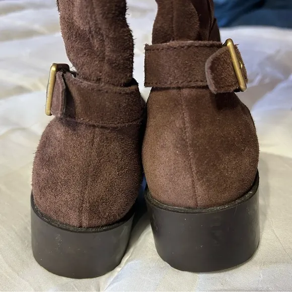 Cole Haan Women Brown Suede Leather Boots Knee High Waterproof Equestrian