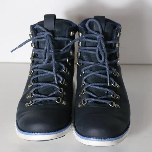 Cole Haan Zerogrand Mens Hiker Boots 11 Ankle Lace Up Navy Wool Trim Waterproof