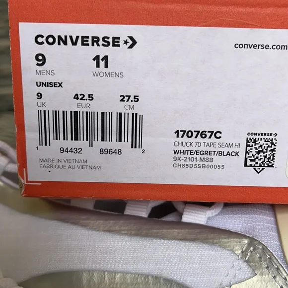 Converse Chuck 70 High Metallic Tape Seam Hi White/Egret/Black MEN`S