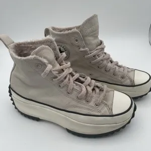 Converse Chuck Taylor Run Star Hike Cream Leather Fur Lined Platform Shoes Sz. 9