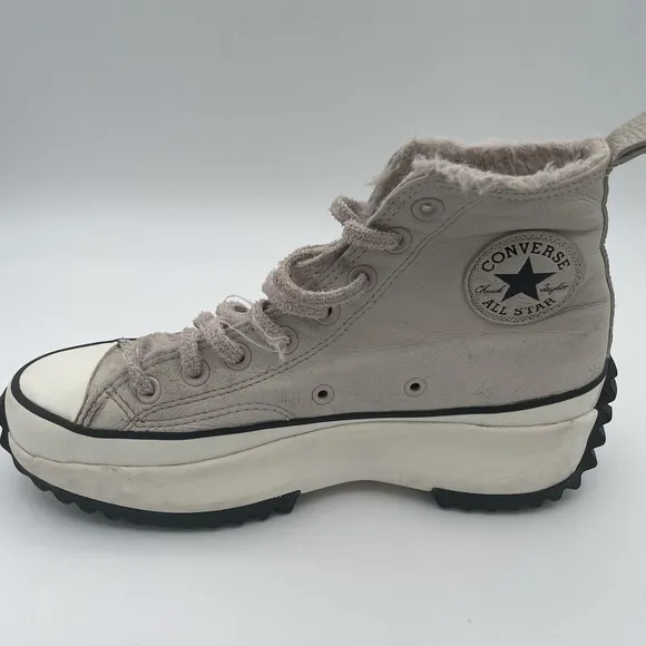 Converse Chuck Taylor Run Star Hike Cream Leather Fur Lined Platform Shoes Sz. 9