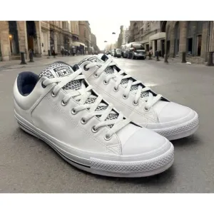 CONVERSE CHUCK TAYLOR White Leather Street High Lo Ox Sneakers Mens 13 Fast Ship