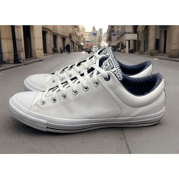 CONVERSE CHUCK TAYLOR White Leather Street High Lo Ox Sneakers Mens 13 Fast Ship
