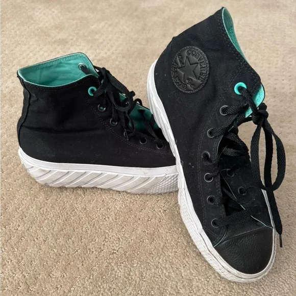 CONVERSE Chuck Taylor Women Black AllStar Lift 2XHigh SURFACEFUSION Shoes-10 1/2