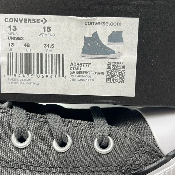 Converse Gray High-Top Sneakers Men’s A08577FCTAS HIDARK MATTER WINTER SLAY/WH