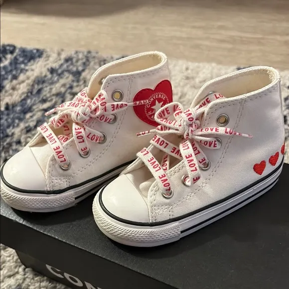 Converse Kids' White and Red High-Top Sneakers