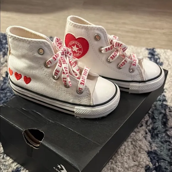 Converse Kids' White and Red High-Top Sneakers