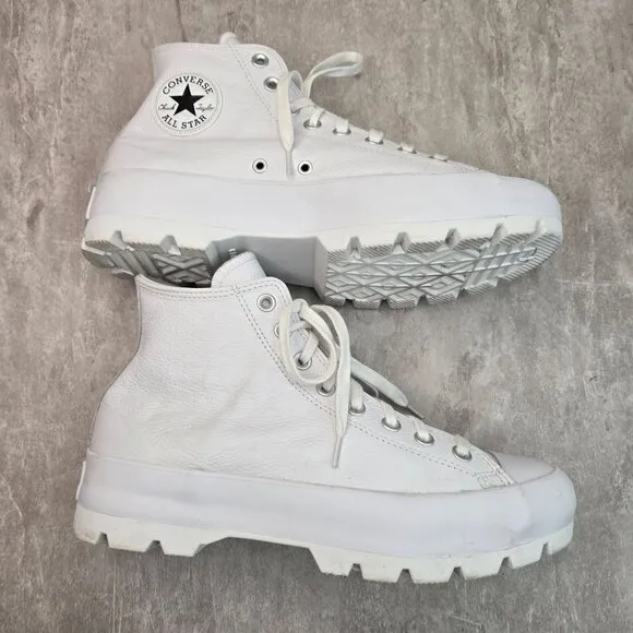 Converse Lace Up Platform Sneakers Size 11 White Leather Grunge Combat Shoe Boot