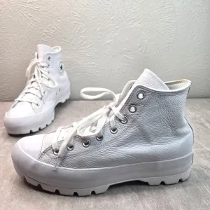 Converse Lace Up Platform Sneakers Size 11 White Leather Grunge Combat Shoe Boot
