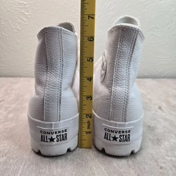 Converse Lace Up Platform Sneakers Size 11 White Leather Grunge Combat Shoe Boot