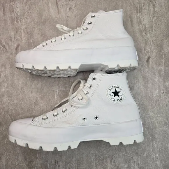 Converse Lace Up Platform Sneakers Size 11 White Leather Grunge Combat Shoe Boot