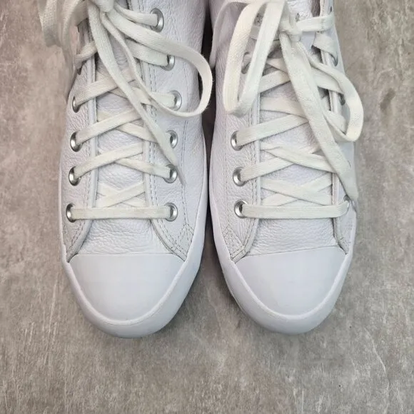 Converse Lace Up Platform Sneakers Size 11 White Leather Grunge Combat Shoe Boot
