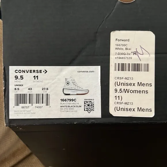 Converse Run Star Hike Unisex White High-Top Sneakers 9.5 Mens or 11 Womens‎ NIB