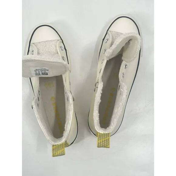 Converse White Leather Platform High Tops Sherling Lined Sneakers Womens 7.5