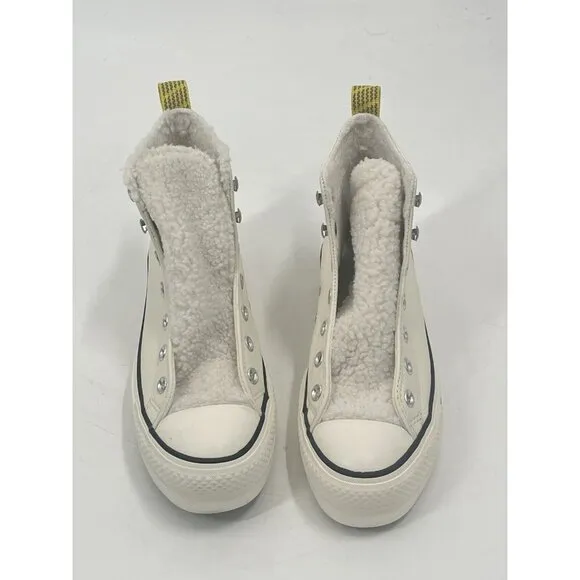 Converse White Leather Platform High Tops Sherling Lined Sneakers Womens 7.5