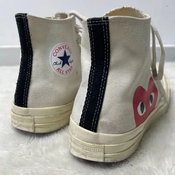 Converse x Comme des Garcons Men’s White Play Chuck 70 Lace Up High Sneaker 10