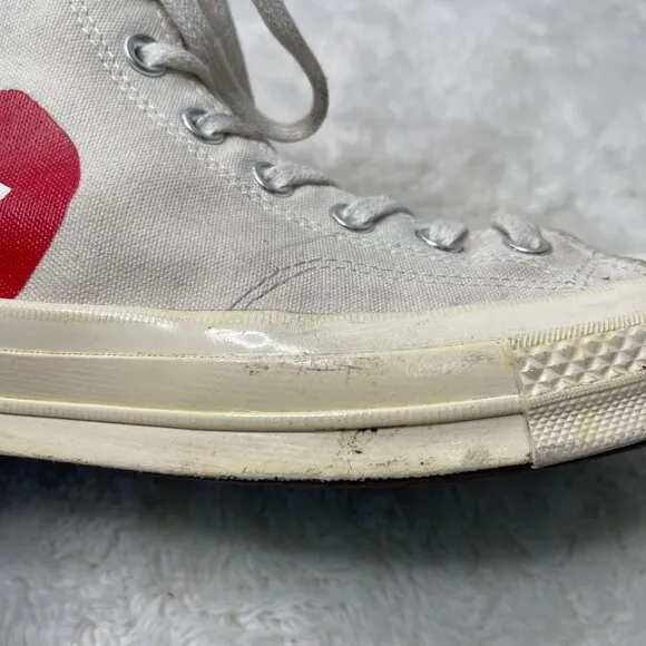 Converse x Comme des Garcons Men’s White Play Chuck 70 Lace Up High Sneaker 10