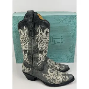 Corral‎ AB014 Gray Leather Embroidered Scroll Snip Toe Cowboy Western Boots 8.5