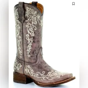 CORRAL KIDS' EMBROIDERED SQUARE TOE WESTERN BOOTS
