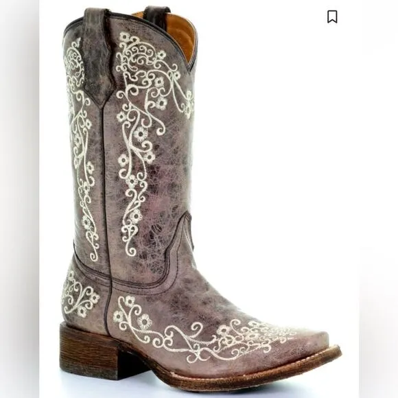 CORRAL KIDS' EMBROIDERED SQUARE TOE WESTERN BOOTS