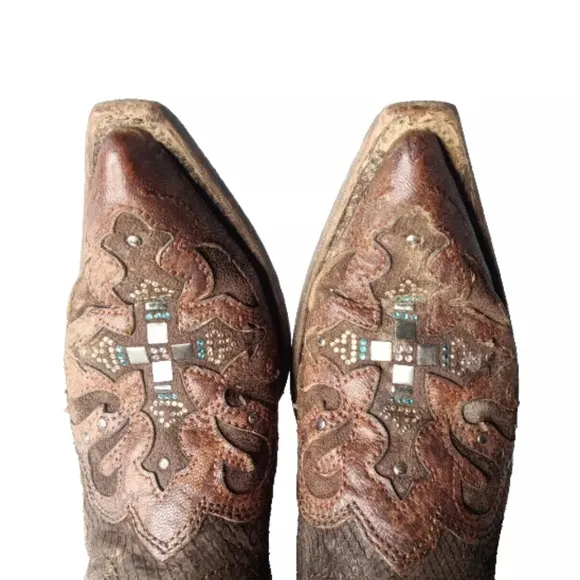 CORRAL Python Crystal Cross Pointed Toe Cowgirl Boots C1104 Women's Size 7.5