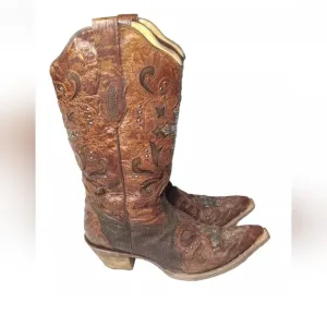 CORRAL Python Crystal Cross Pointed Toe Cowgirl Boots C1104 Women's Size 7.5