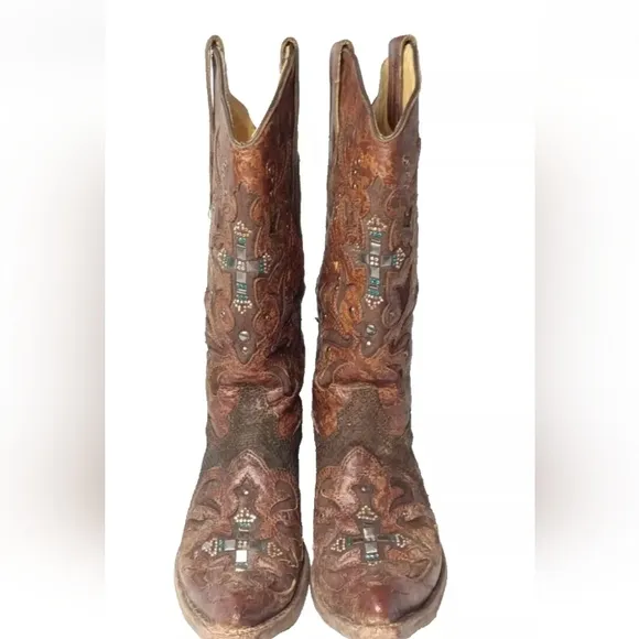 CORRAL Python Crystal Cross Pointed Toe Cowgirl Boots C1104 Women's Size 7.5