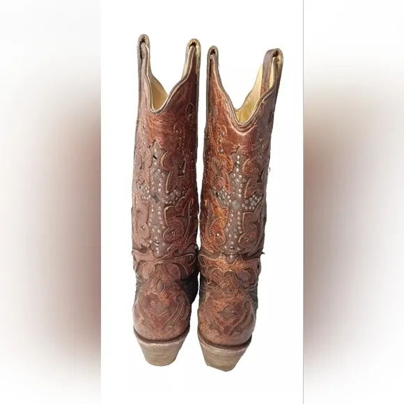 CORRAL Python Crystal Cross Pointed Toe Cowgirl Boots C1104 Women's Size 7.5
