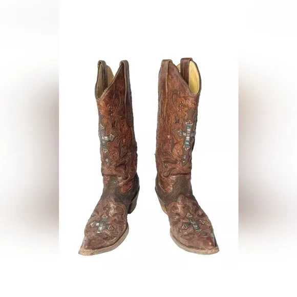CORRAL Python Crystal Cross Pointed Toe Cowgirl Boots C1104 Women's Size 7.5