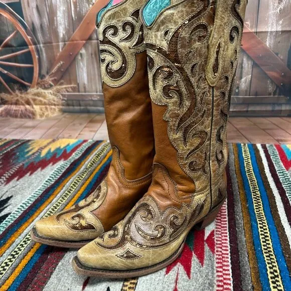 Corral Sequin Inlay Snip Toe Boots